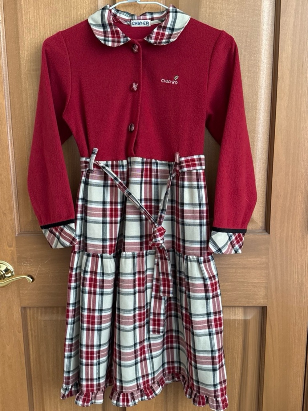 Red Plaid Girls' Long-Sleeve Dress